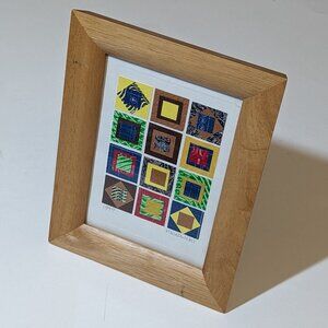 Vintage P Kuznicki 1997 Signed Collage Framed in 9x7 Tan Wood Primary Colors